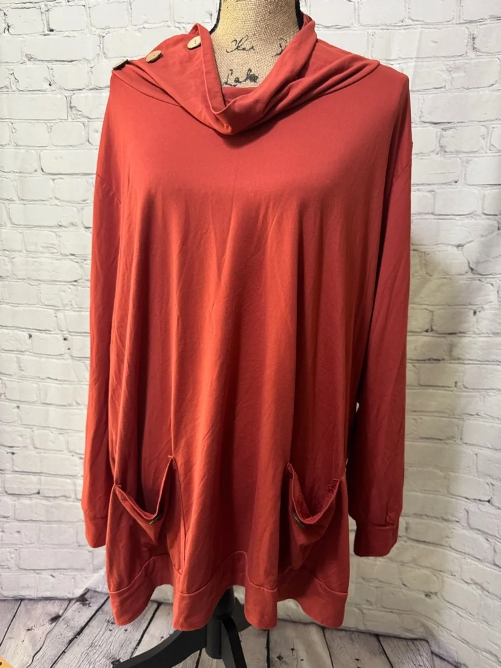 Worn once Emery Rose Rust Red Cozy Cowl Neck Tunic with Pockets & button detail - Picture 1 of 9